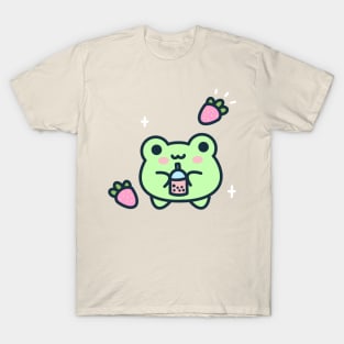 Frog drinking strawberry boba T-Shirt